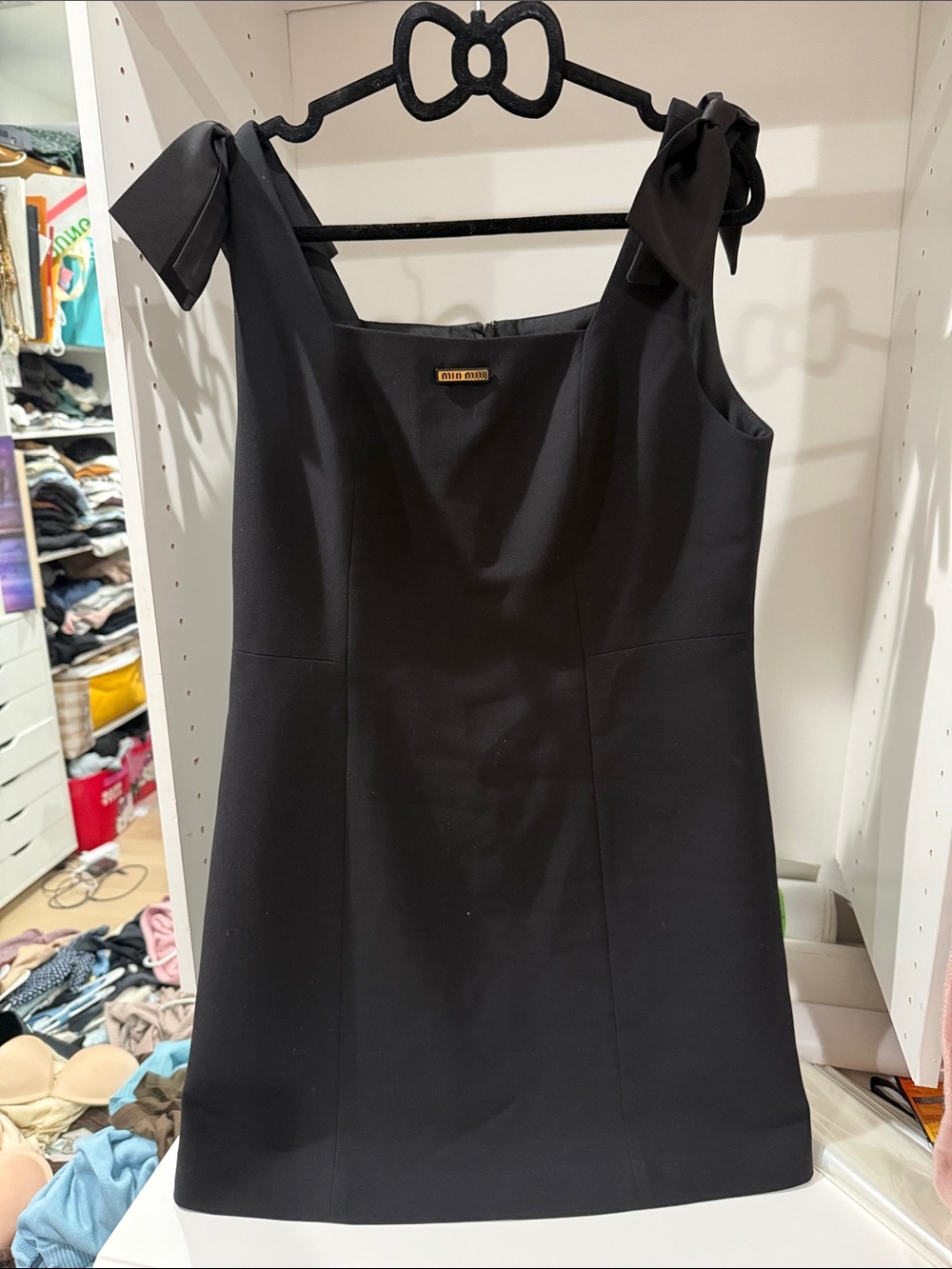 Black Bow-Shoulder Sheath Dress